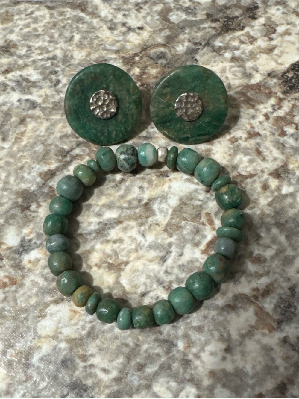 Guatemalan jade earring and bracelet set